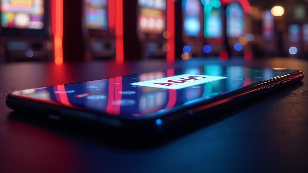Instalación de un archivo APK en un móvil con ambiente de casino y luces neón