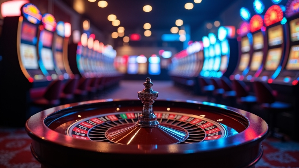 Tragamonedas y ruleta con un bono activo en un casino oscuro